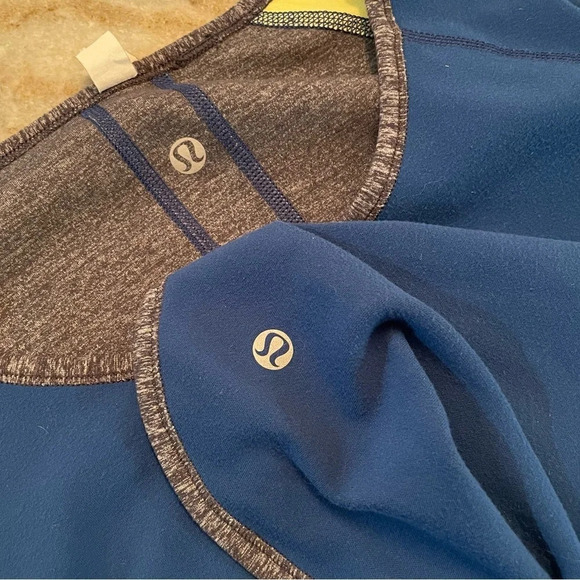 Lululemon Runder Under Long Sleeve Limitless Blue/Heathered Coal/Yellow 8 - Picture 12 of 13